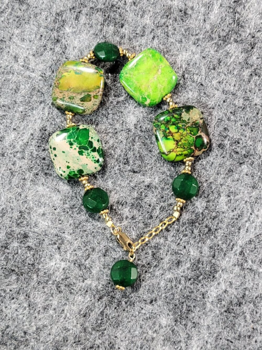 Chicklets Jasper Square Beads Adjustable Bracelet with Gold-Toned